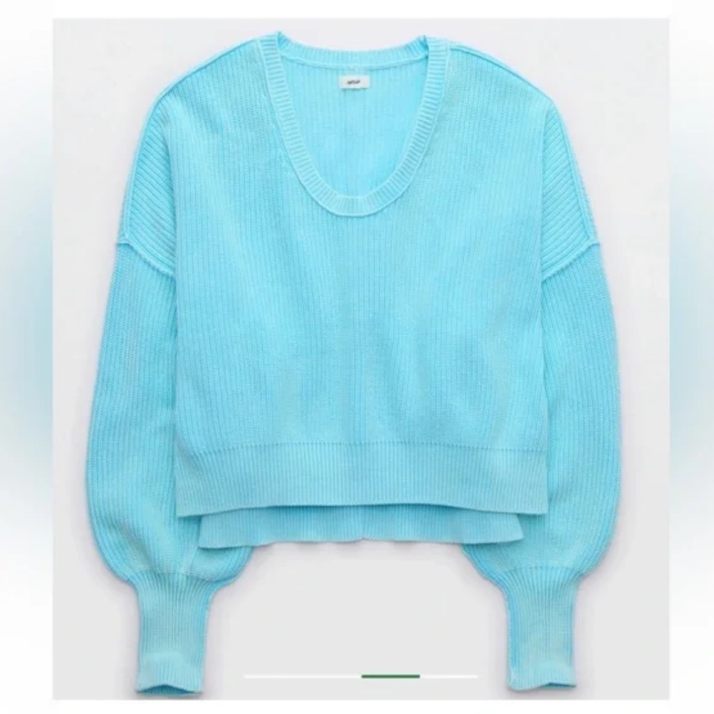 NWOT Aerie Beyond Cropped Sweater Coziest Yarn Relaxed Fit Women’s XL Turquoise - Picture 7 of 8